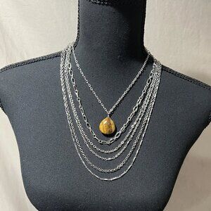 The Limited silver tone multi strand necklace with stone Bib Statement Jewelry